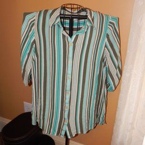 Women's Catherines Striped Button Front Blouse - Top   Size 0X (14-16W)